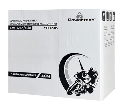 POWERTECH μπαταρία μολύβδου μοτοσυκλέτας PT-1207, 12V 12Ah AGM, YTX12-BS