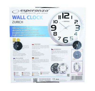 ESPERANZA Ρολόι τοίχου Zurich EHC013W, 25cm, λευκό